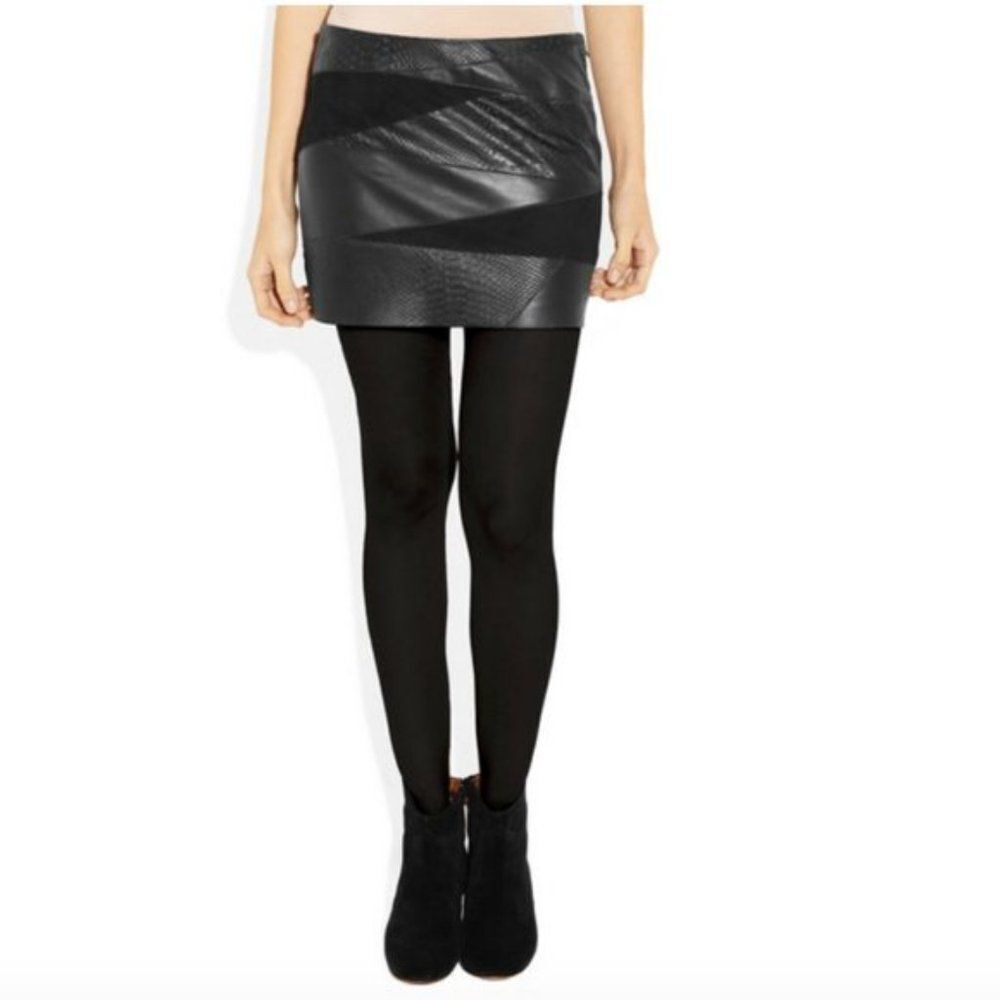 Haute Hippie Black Goat Leather Paneled Skirt size S